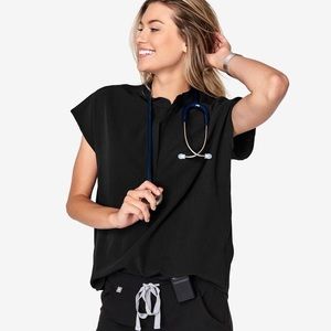 Figs Rafaela Mandarin Collar Scrub Top in Black